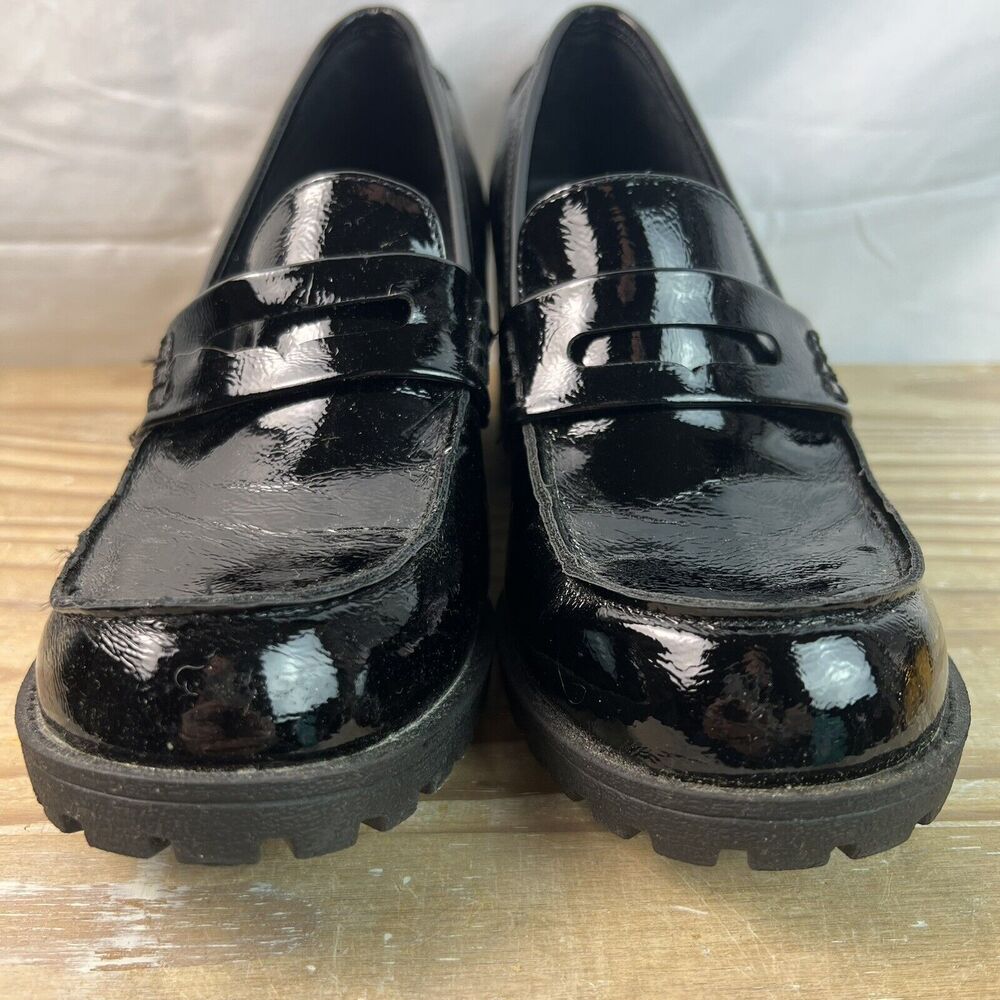 True Craft Y2K Style Chunky Heel Penny Loafers Black Patent Size 8.5 - Picture 2 of 9